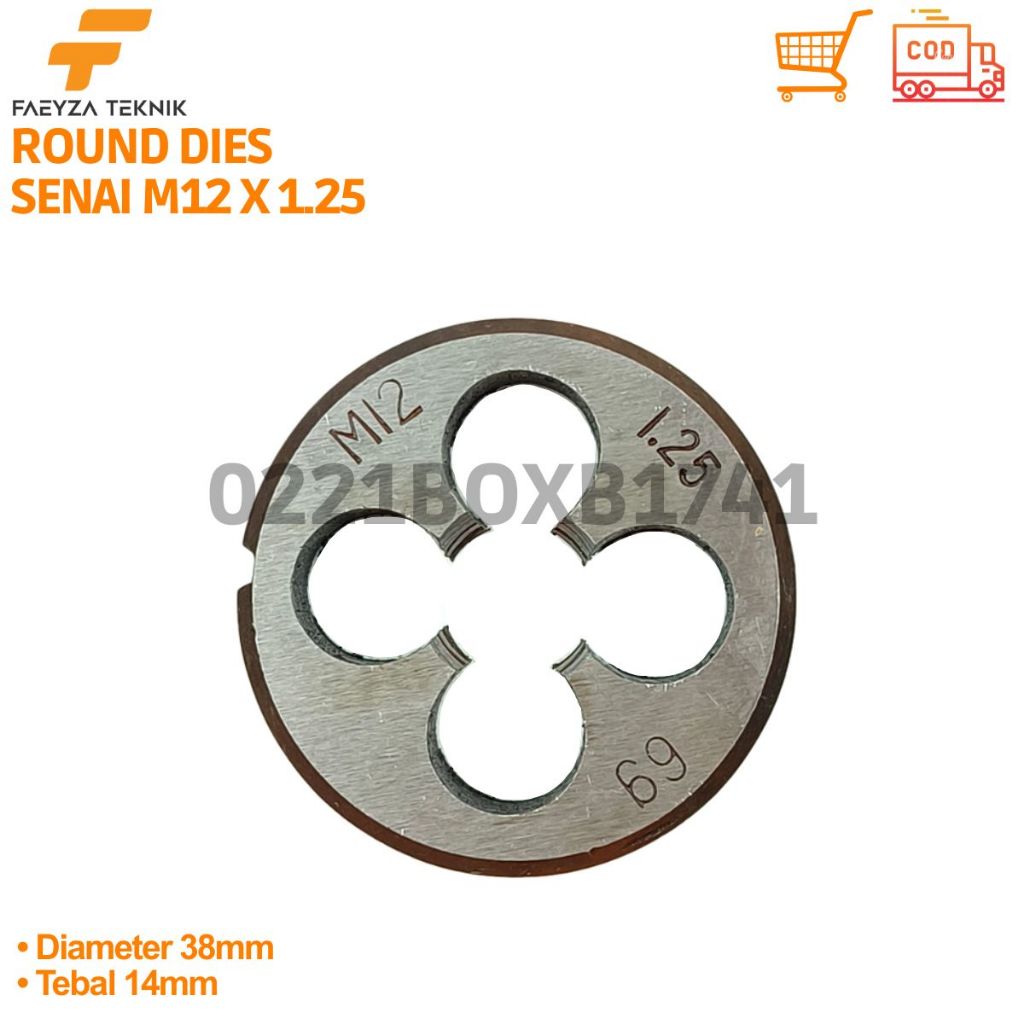 Round Dies Senay Senai M12 x 1.25 Untuk Membuat Drat Luar Baut 17 HSS