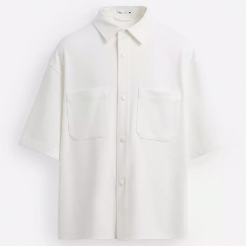 ZARA Men Comfort Overshirt Kemeja Luaran Pria Lengan Pendek Oyster White
