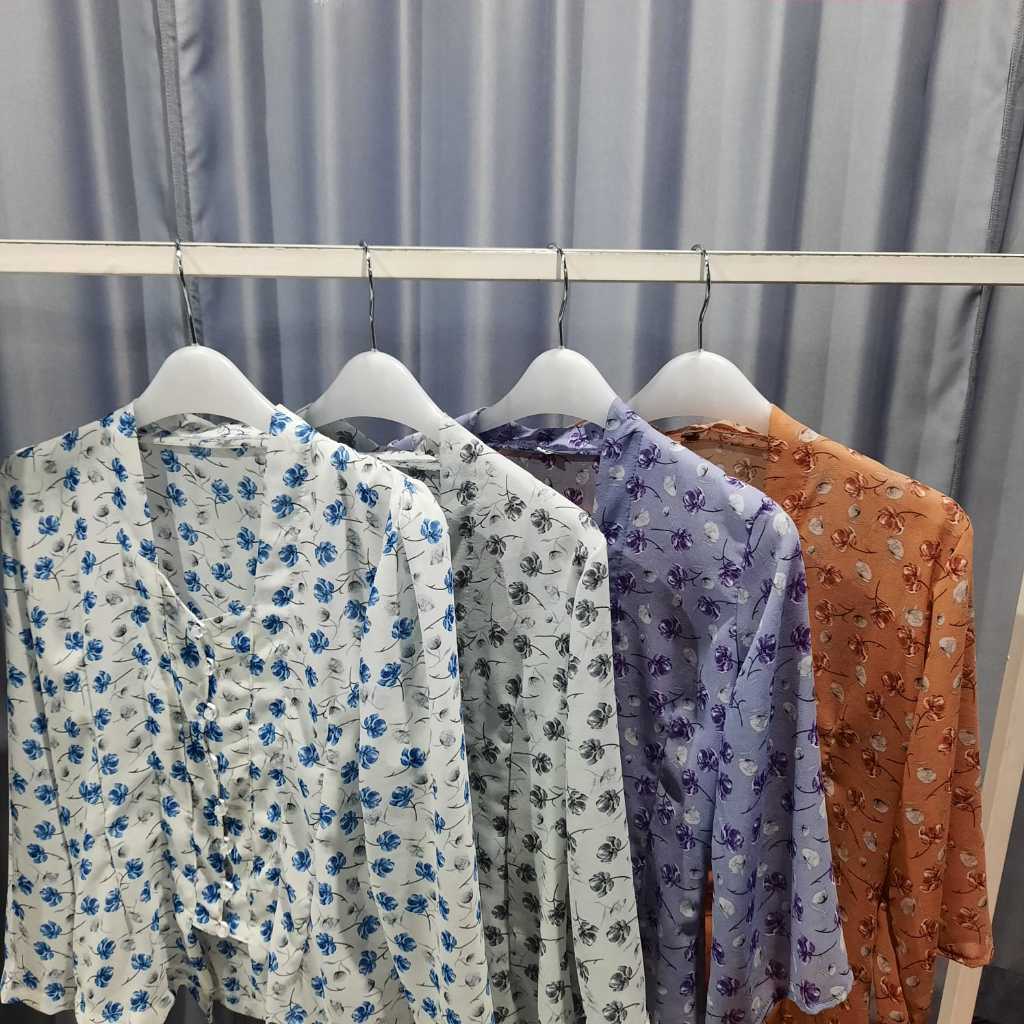 KEBAYA JADI SIFON KEMBANG KERUT LENGAN PANJANG MOTIF BUNGA / KEBAYA WANITA BALI / ATASAN TRADISIONAL