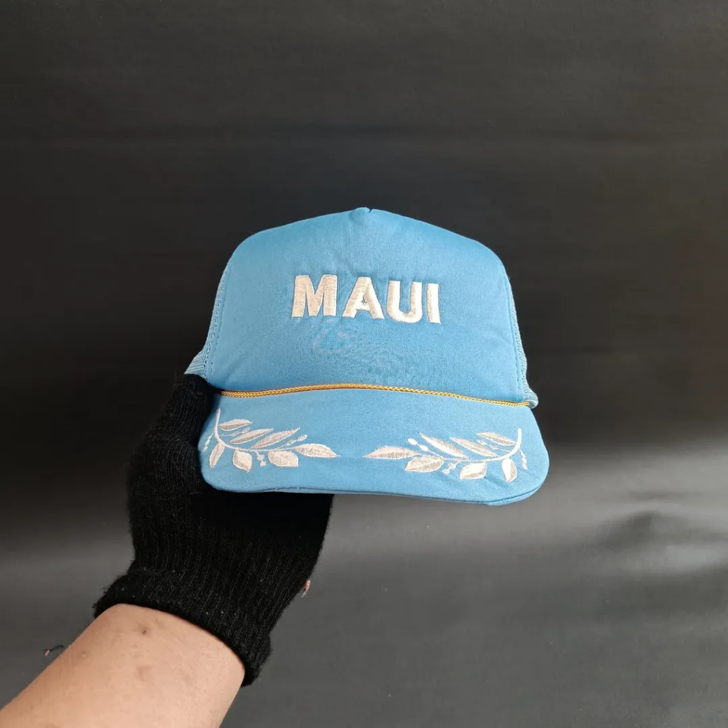 Topi Vintage Trucker Rope Hat Topi Jaring Unisex Pria Wanita MAUI Biru Muda