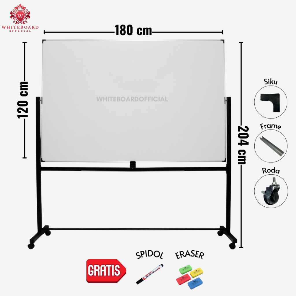 

RAIJIN Papan Tulis White Board 120x180cm / Whiteboard Non Magnet Standing Mudah Ditulis & Dihapus
