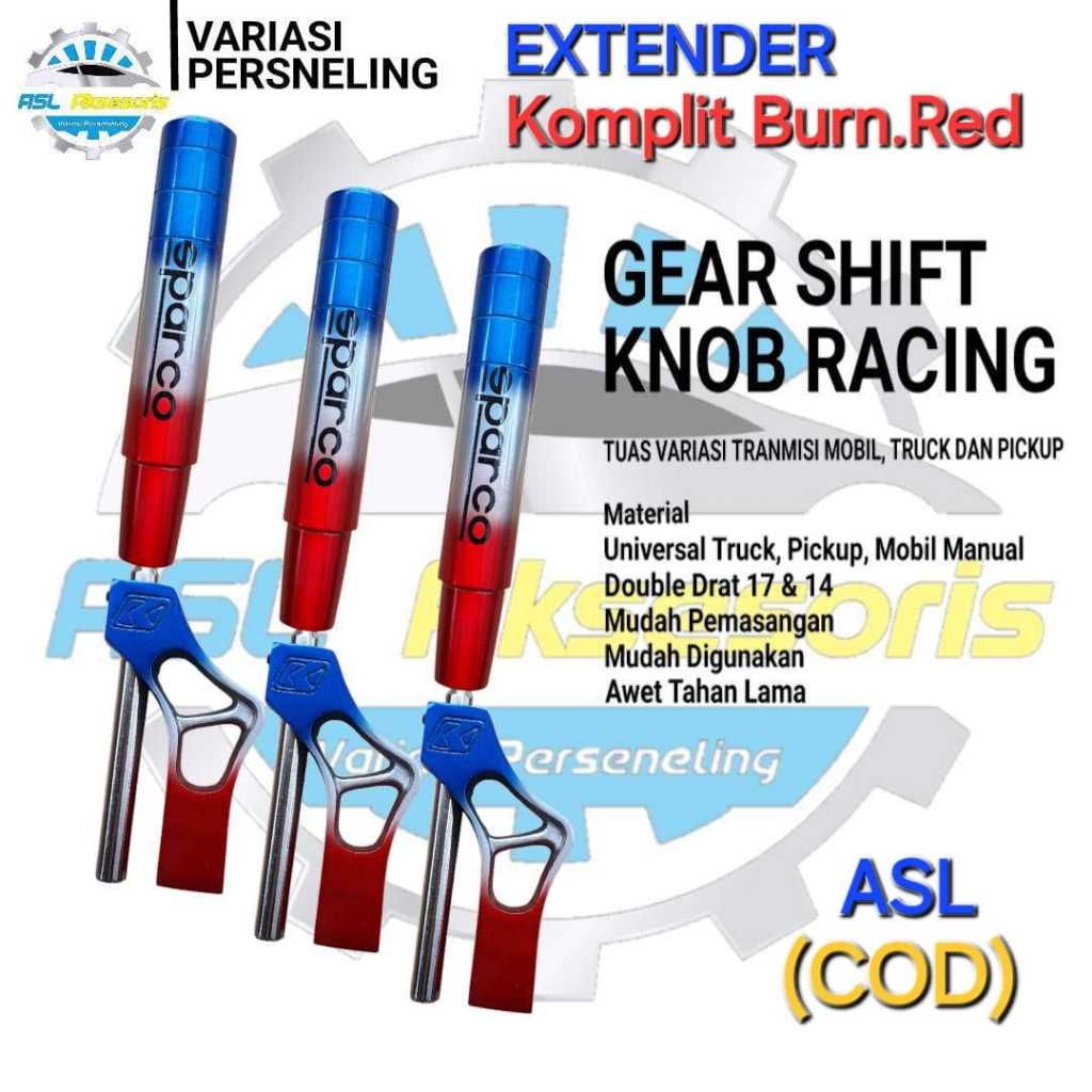 Shift Knob Ekstender Mobil Set Tuas Persneling Burn Tip Red Car Alumunium tuas kepala knop knob + ti