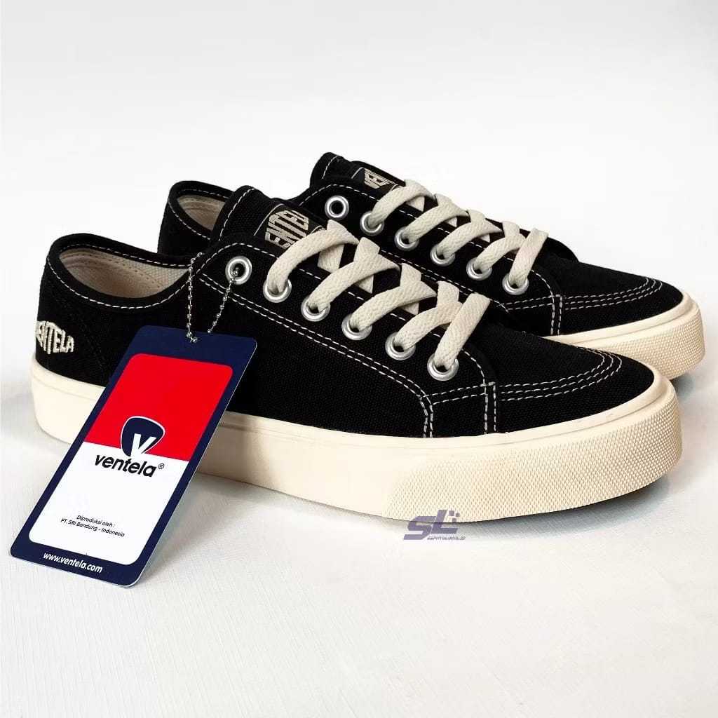 Ventela Alpha Low Black Natural bahan kanvas 12oz/sepatu pria dewasa snekers