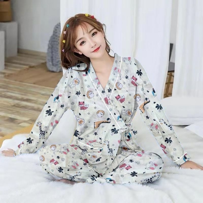 baju tidur kimono/set kimono wanita terbaru/kimono lengan panjang katun/pp kimono
