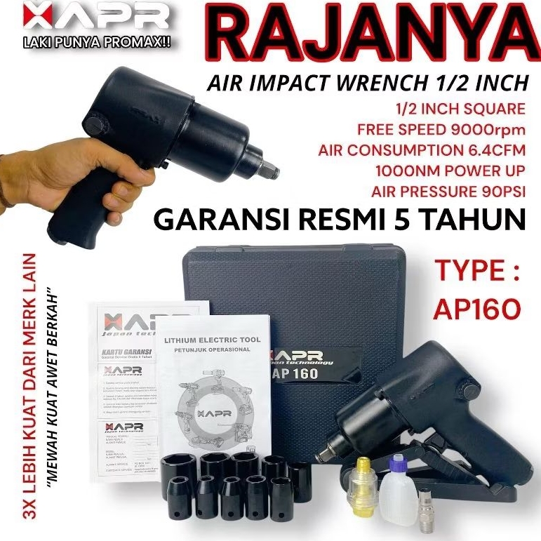 Air impact raja impek angin APR 1/2INCH bor pembuka baut angin kompresor bengkel motor mobil