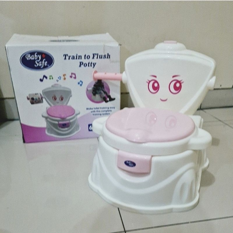 PRELOVED BABY SAFE TRAIN TO FLUSH PISPOT POTTY TEMPAT BAB BAYI BENTUK TOILET PUTIH PINK TEMPAT TISU 