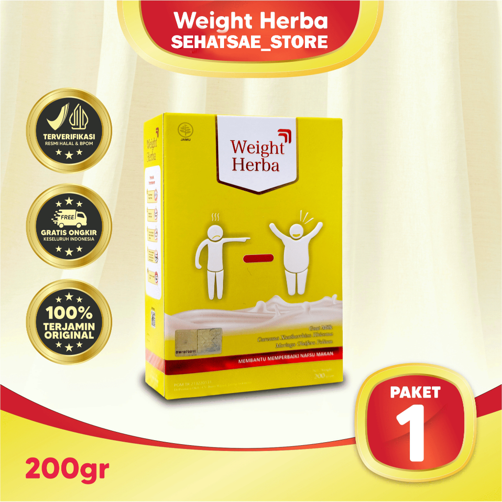 

Paket 1 Box Weight Herba - Susu Kambing Etawa Penambah Nafsu Makan Dan Berat Badan Isi 200 Gram