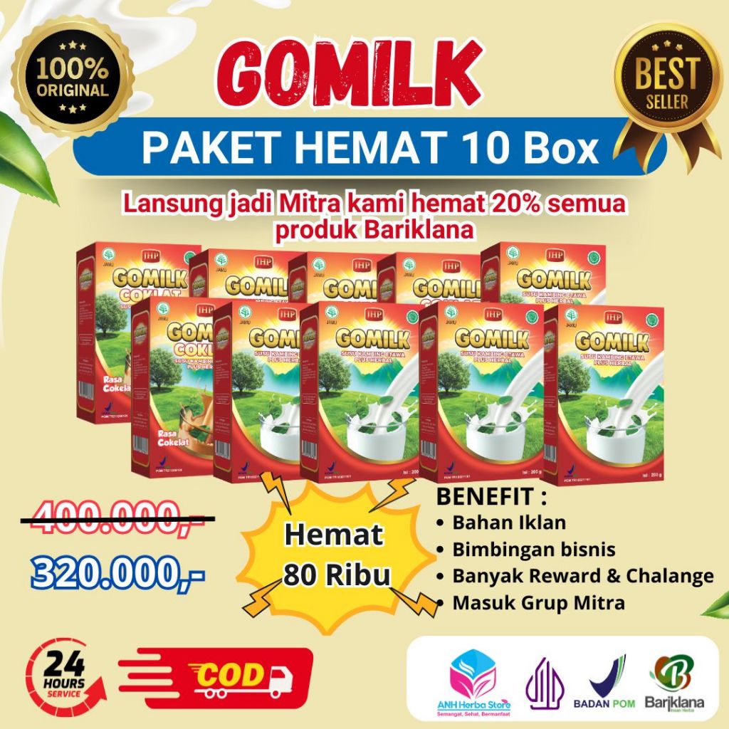 

[ BELI 10 BOX PAKET HEMAT 20% ] [ Produk Asli 100% ] GOMILK Susu Etawa Plus Herbal 200gr | Garansi Expired Lama