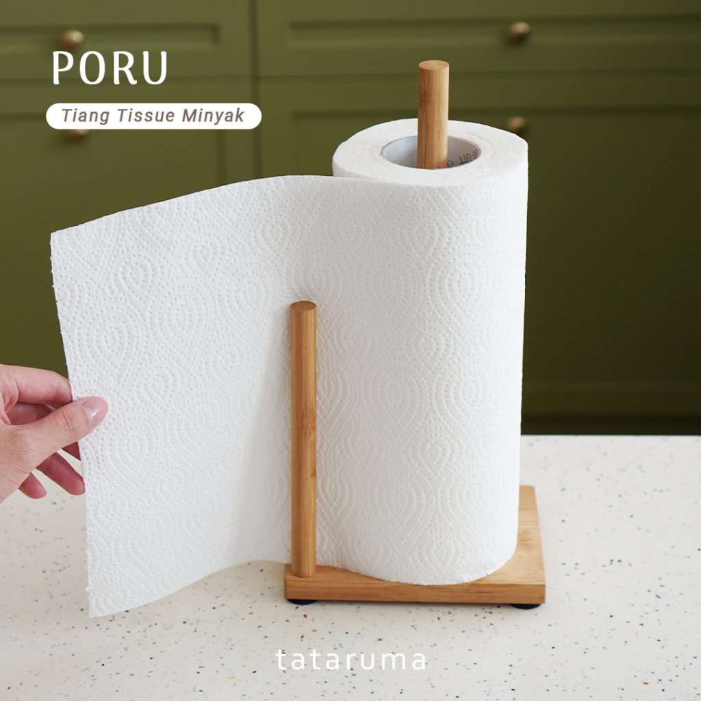 TATARUMA Poru - Tiang Kayu Standing Tempat Tisu Roll Dapur Minyak