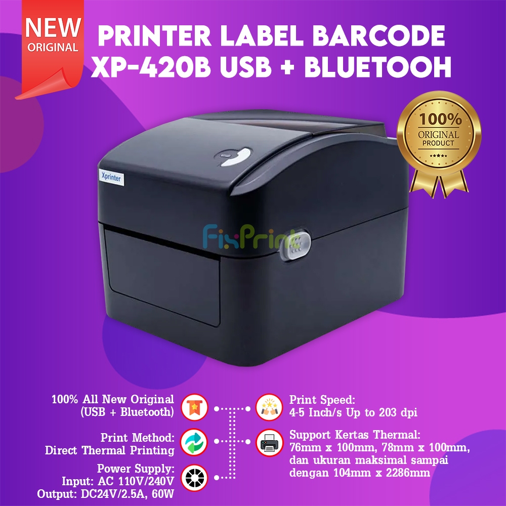 Fixprint Printer Barcode Thermal Cetak Resi Pengiriman XP-420B Interface Bluetooth / WIFI / USB Only