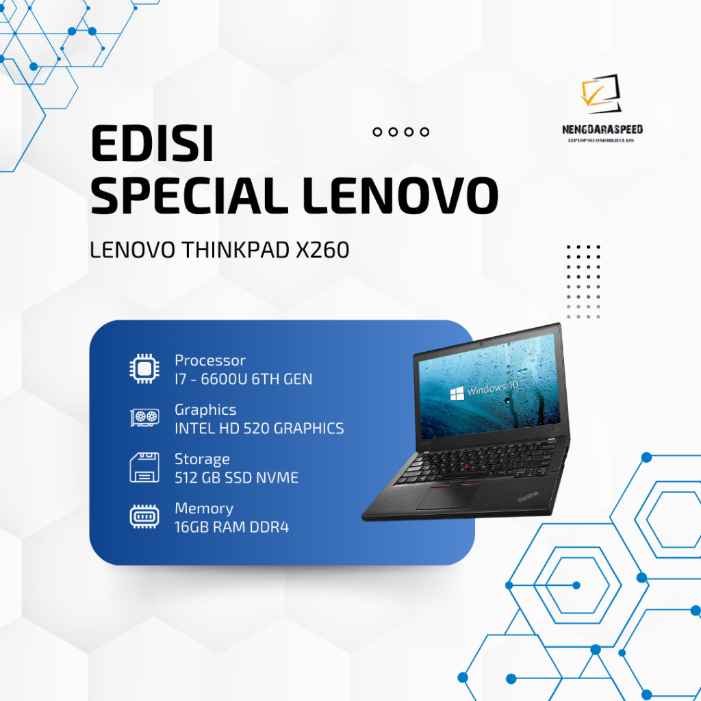 LENOVO THINKPAD X260 i5-6200 GEN 6/16GB RAM /512GB SSD/HD RESOLUSI
