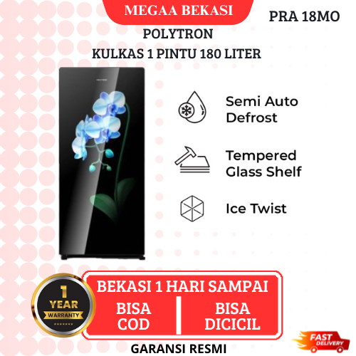 POLYTRON KULKAS 1 PINTU 180 LITER PRA 18MO PRA 18 MO GARANSI RESMI