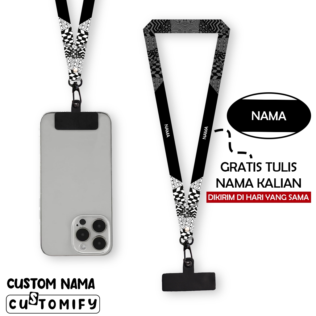 

Lanyard Custom Nama - Tali Nametag Bisa Request Nama 1,5 cm Free Clip Konektor Kulit - Design 28