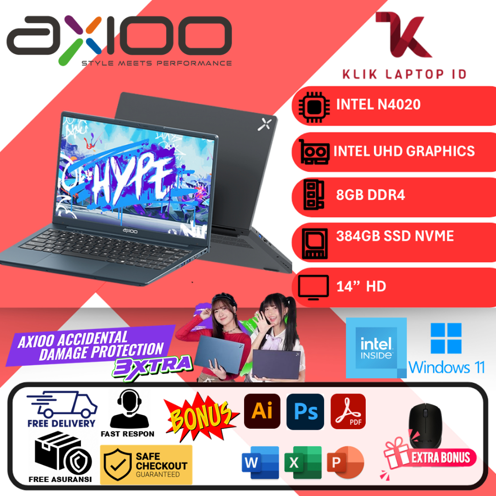Laptop Terbaru AXIOO Mybook 14F Intel N4020 8GB 512GB SSD 13 INCH IPS 2K WIN10 PRO Original