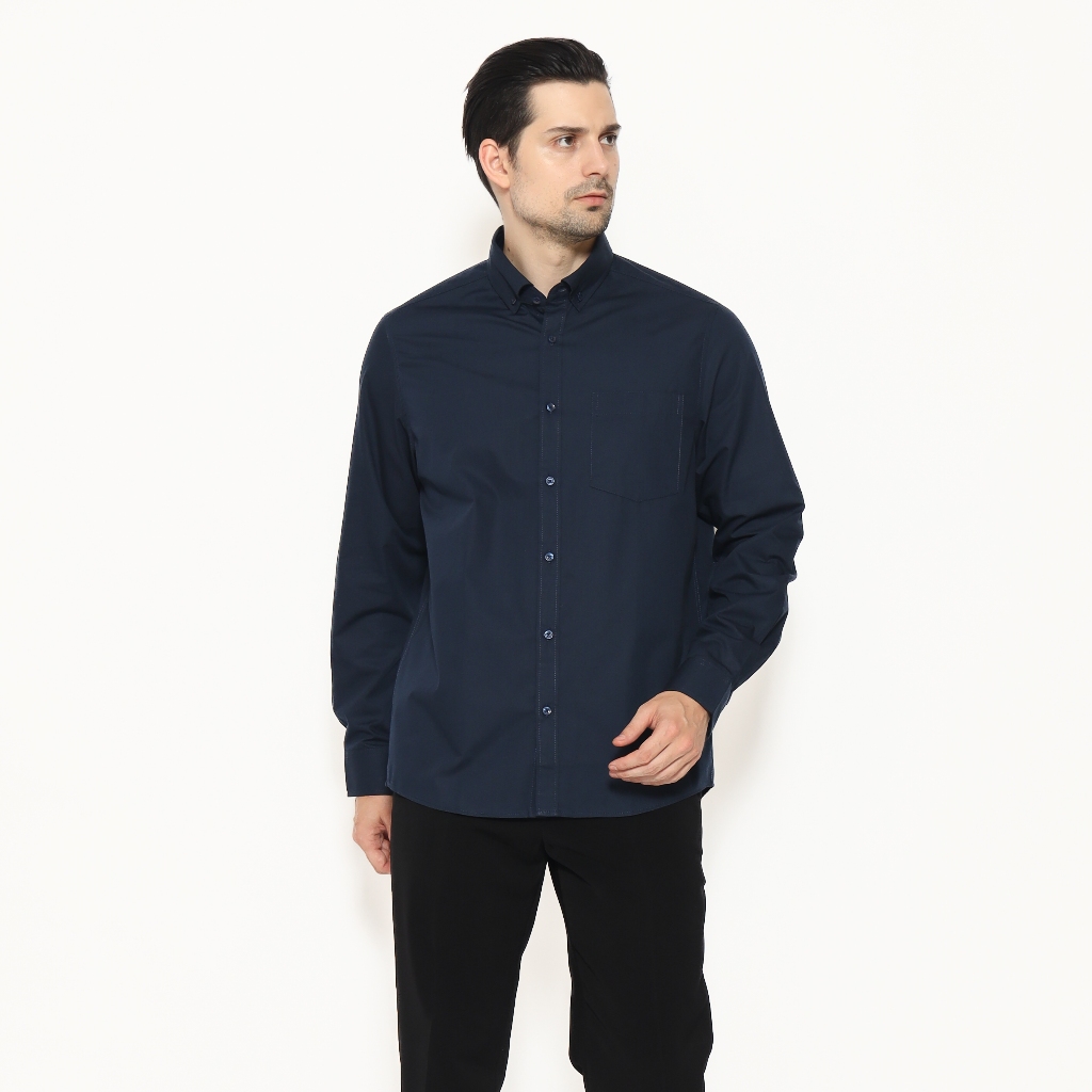 Lawell Kemeja Pria Lengan Panjang Navy Regular Fit  – Desmond