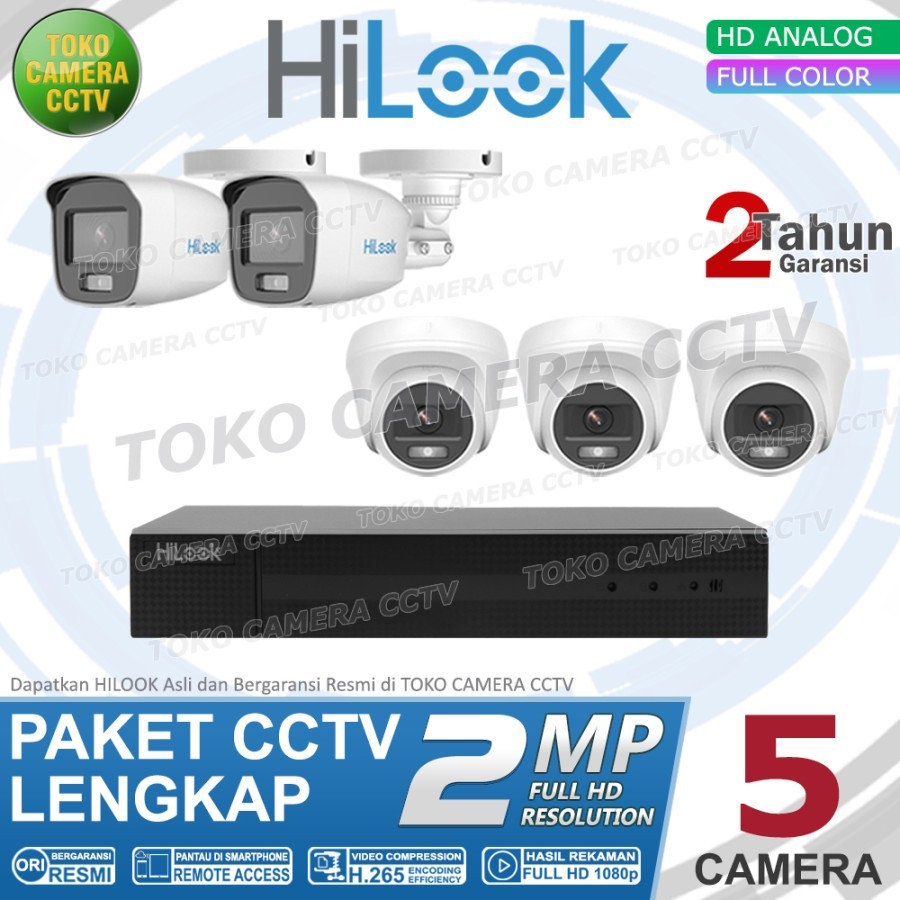 PAKET CCTV HILOOK 2MP COLORVU 5 KAMERA LENGKAP SIAP PASANG BERRY CCTV