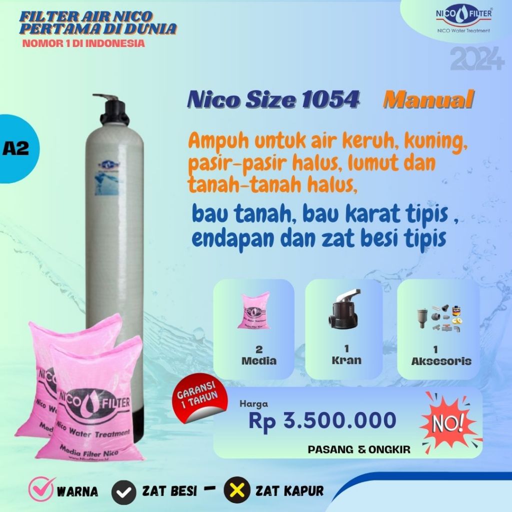 Nico Filter - Filter Air Sumur - Tabung  Nico Size 1054 - Media Nico Natural - Tanpa Pasang