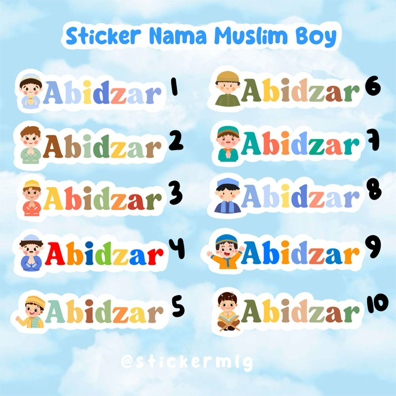 

STICKER LABEL NAMA PALETTE MUSLIM BOY Edition cute name custom