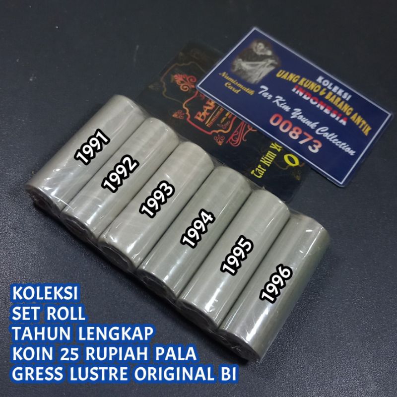 UKI006Coin Set Roll 25 Rupiah Pala Thn Lengkap 1991-1996 Gress Lustre Asli Original BI