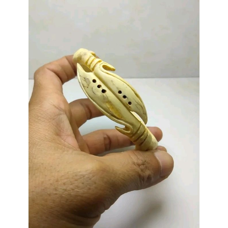 gelang akar Bahar putih ukir kujang dobel asli original