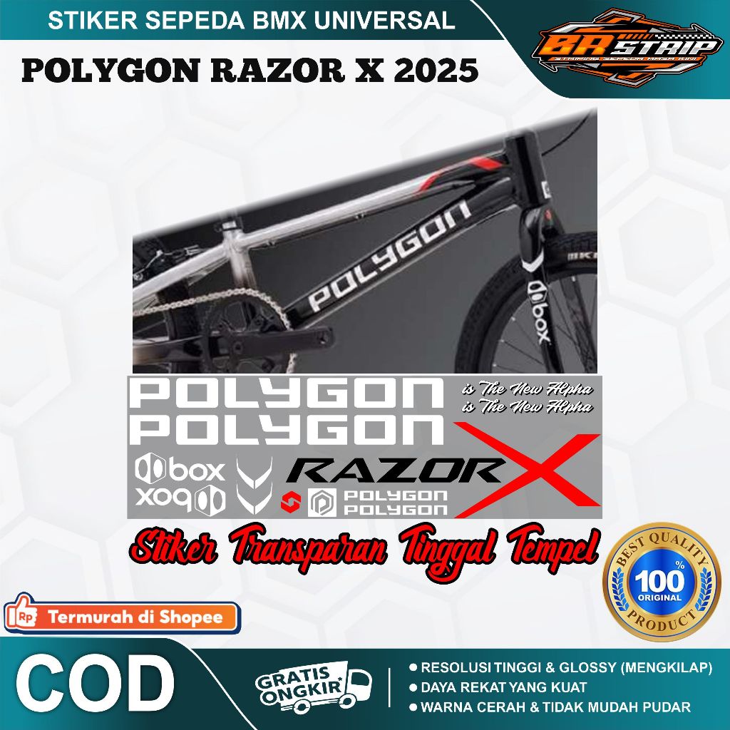 (COD) stiker transparan maxdecal striping sepeda polygon razor x BMX 18 20 glossy lentur anti air