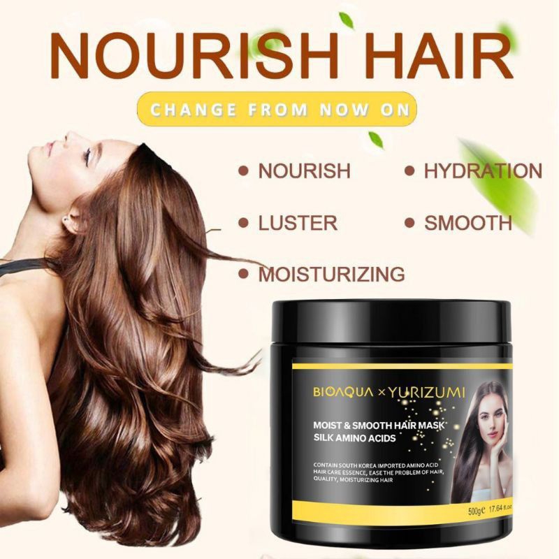 BPOM BIOAQUA X YURIZUMI Hairmask smoothing keratin 500gr Perawatan Rambut Rusak dan Rambut Kusut
