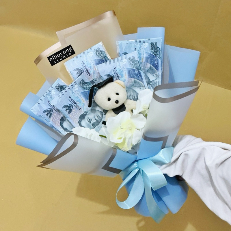 Buket +- 35 cm Bunga Uang 5 Lembar Kosongan Boneka Wisuda Bucket Graduation Bouquet Buket Lamaran An