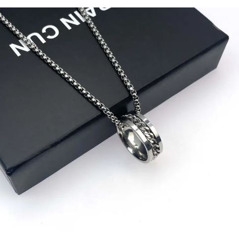 Kalung 100% Titaniium Pria Rantai Roro + Cincin Ring Rantai Tahan Lama