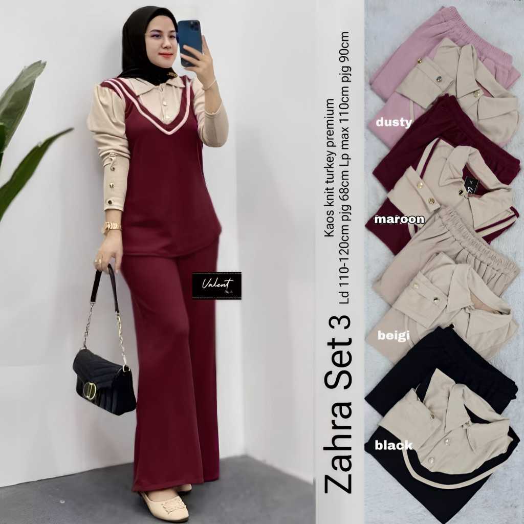 ZAHRA SET #3 BY VALENT SETELAN WANITA ATASAN MIX CELANA BAHAN KAOS KNIT TURKEY PREMIUM LD 110-120CM 