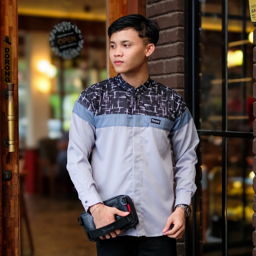 Baju Koko Pria Dewasa Lengan Panjang Elrumi Motif Senopati Kombinasi Batik