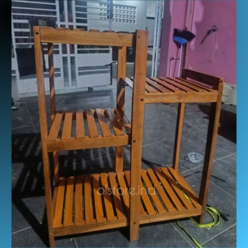 rak dapur premium kayu jati / rak dispenser / rak galon
