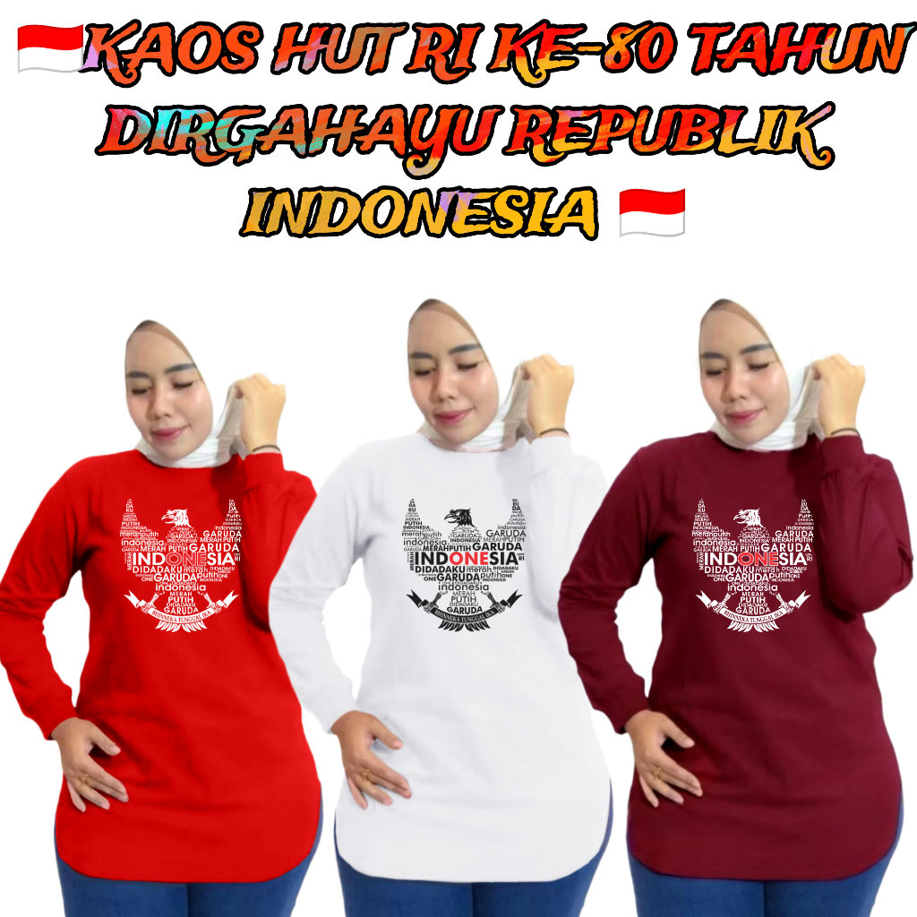 Kaos Kemerdekaan Kaus Oblong 2025 Merah Putih Indonesia Atasan Remaja Panitia Agustusan Hutri Lakila