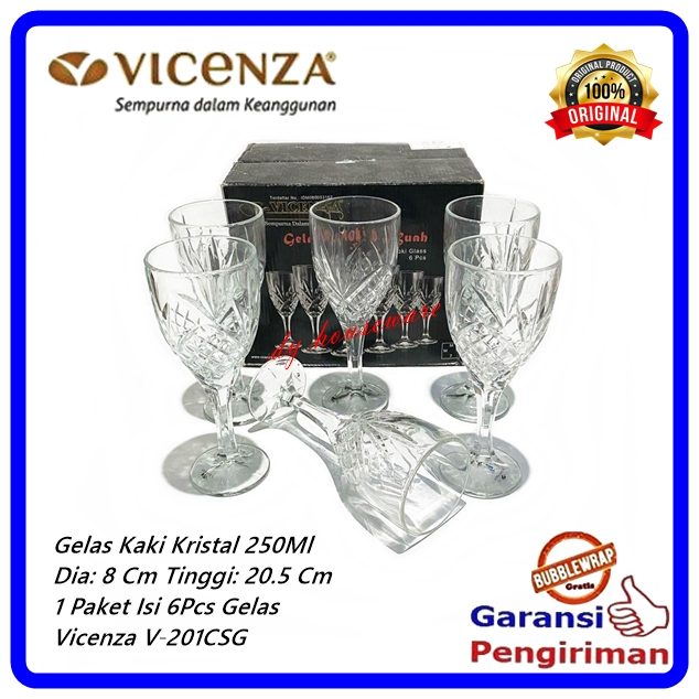 Gelas Kristal Gelas Kaki Kaca Elegan Mewah Gelas Sloki Vicenza V-201 CSG ( 1 Paket Isi 6 Buah Gelas 
