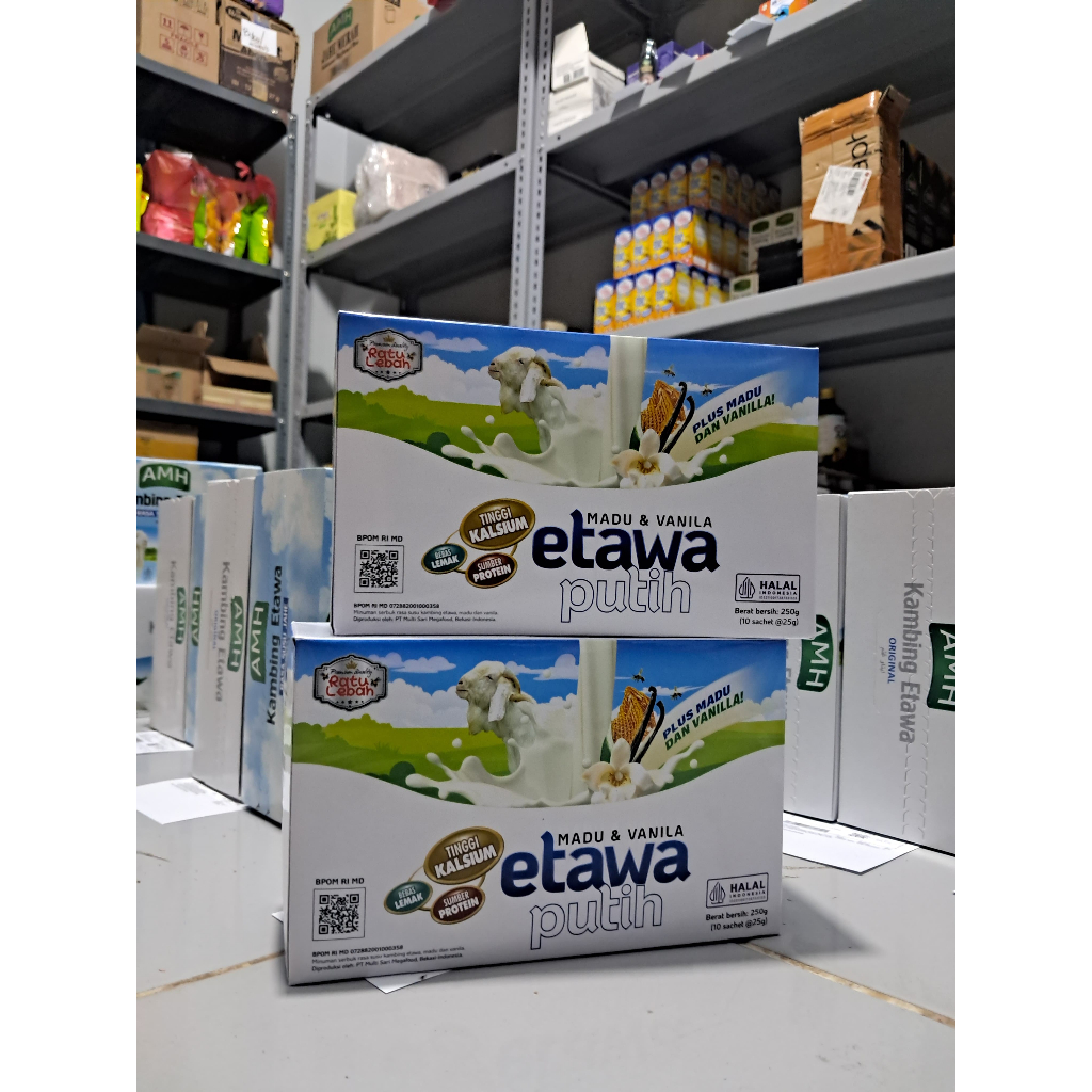 

Susu Kambing Etawa Ratu Lebah Etawa Putih Madu & Vanila Susu Kambing - Per Box Isi 10 Sachet
