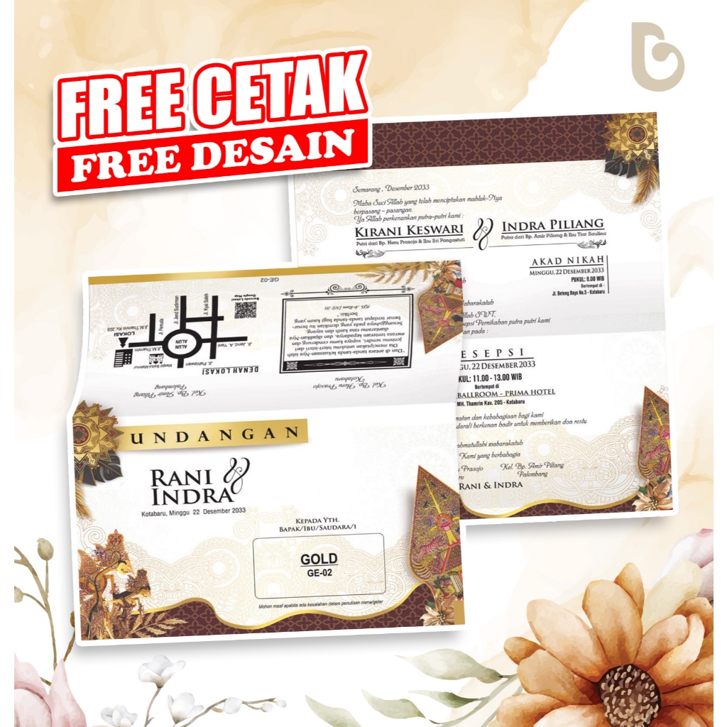 UNDANGAN PERNIKAHAN KEKINIAN SERI SAKURA BAHAN BRIEF CARD TIK 160 GSM