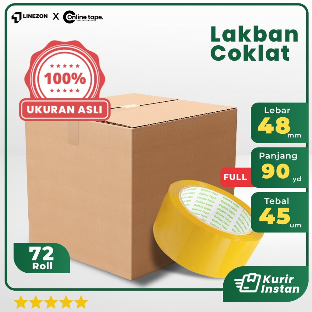 

1 DUS Lakban Coklat 48 MM X 90 Yard PURE Ukuran Asli REAL ONLINE TAPE OPP 72 Roll Kuat tebal / Lakban clear Murah