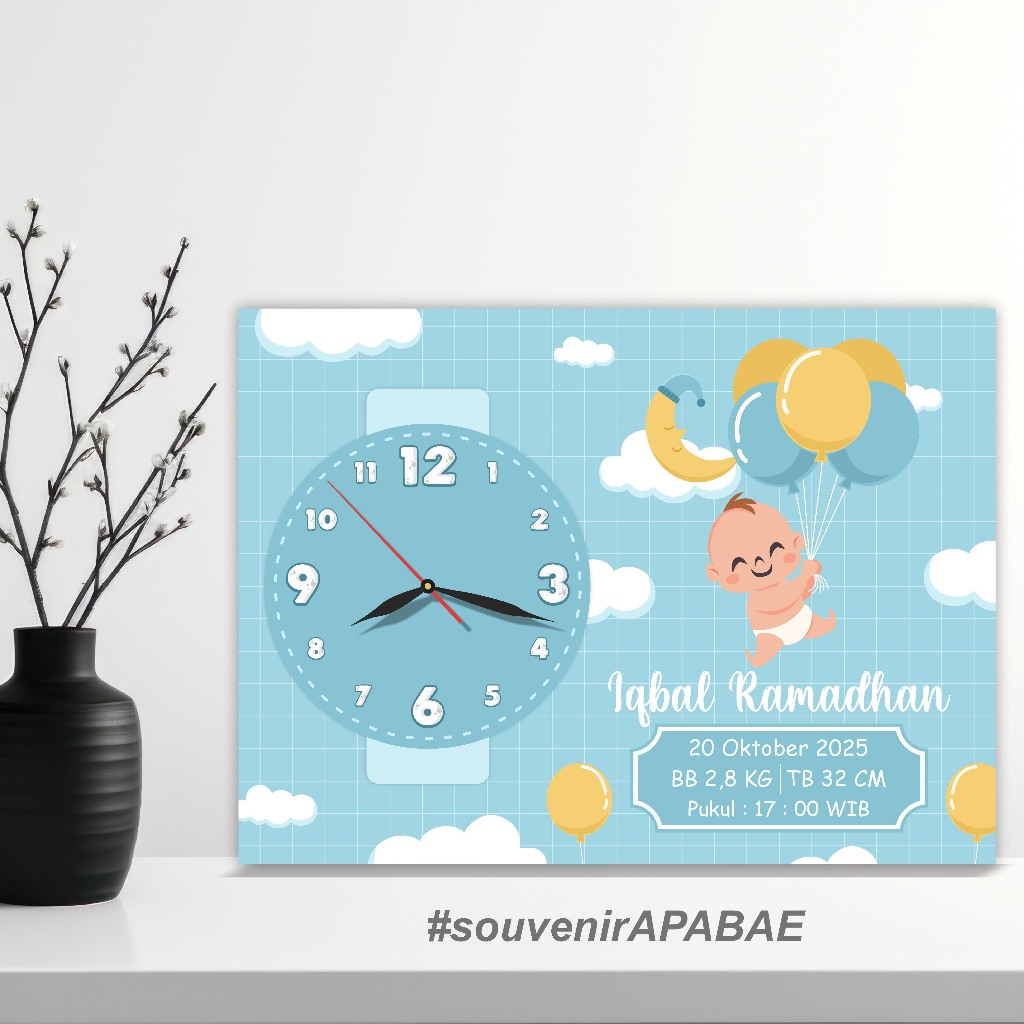 Souvenir Aqiqah Unik Lucu / Jam Custom Nama & Foto Syukuran Lahiran Anak Murah / Kado Bayi Kekinian