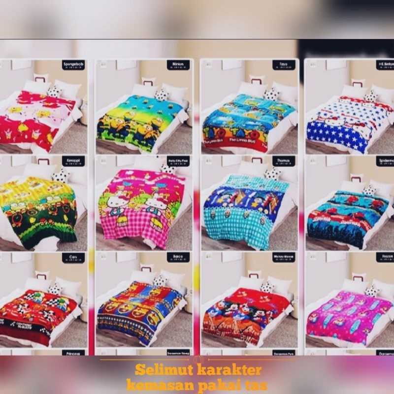 SELIMUT BULU HALUS LEMBUT KARAKTER ANAK PEREMPUAN  SELIMUT KARAKTER HELOKITY SELIMUT KEMASAN TAS