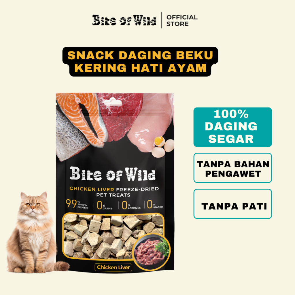 Bite of Wild - Freeze Dried Snack Camilan Daging Beku Kering Hati Ayam 40g