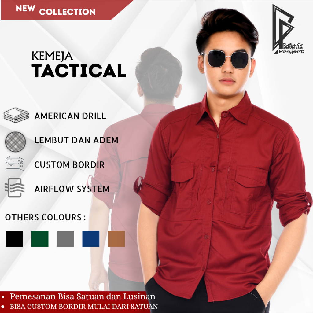 Baju Kemeja Tactical Lengan Panjang - Seragam Kantor Lapangan Outdoor Pria Wanita Premium Model Baju