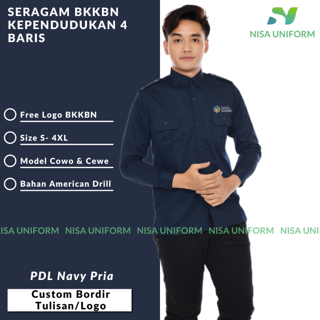KEPENDUDUKAN 4 BARIS-Kemeja BKKBN Terbaru/PDL Pria BKKBN Th 2025/Seragam Kerja Kependudukan Terbaru