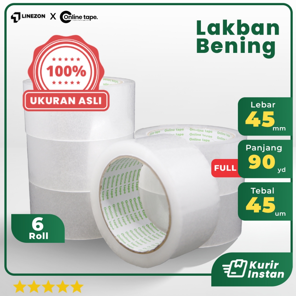 

6 Pcs Lakban Bening 45 MM X 90 Yard PURE Ukuran Real 1 Slop Tebal Kuat Isolasi ONLINE TAPE OPP Murah