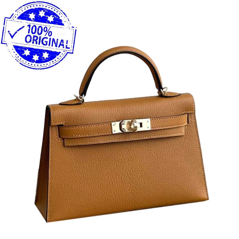 BNIB Hermes Mini Kelly K20 Kelly 20 Verso Special Order SO HSS Caramel Bleu Blue Saphire Chevre LGHW