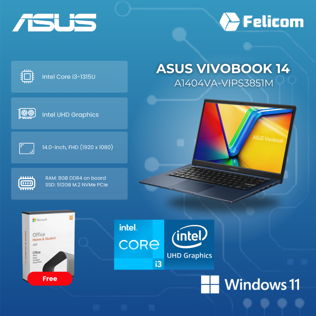 Laptop ASUS VIVOBOOK 14 i3 A1404VA-VIPS3851M