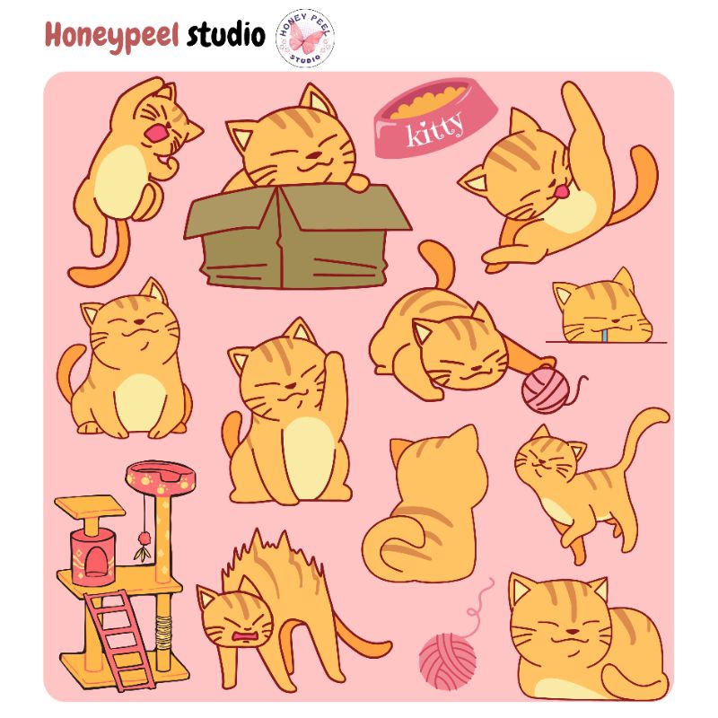

Honeypeel studio| Stiker kucing lucu| Sticker pack dekorasi buku jurnal, diary, dll