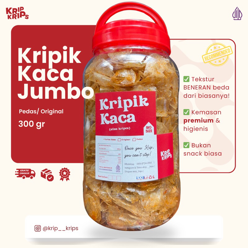 

Keripik Kaca/ Kripca Premium 300 Gram Kemasan Toples Jumbo - Krip Krips