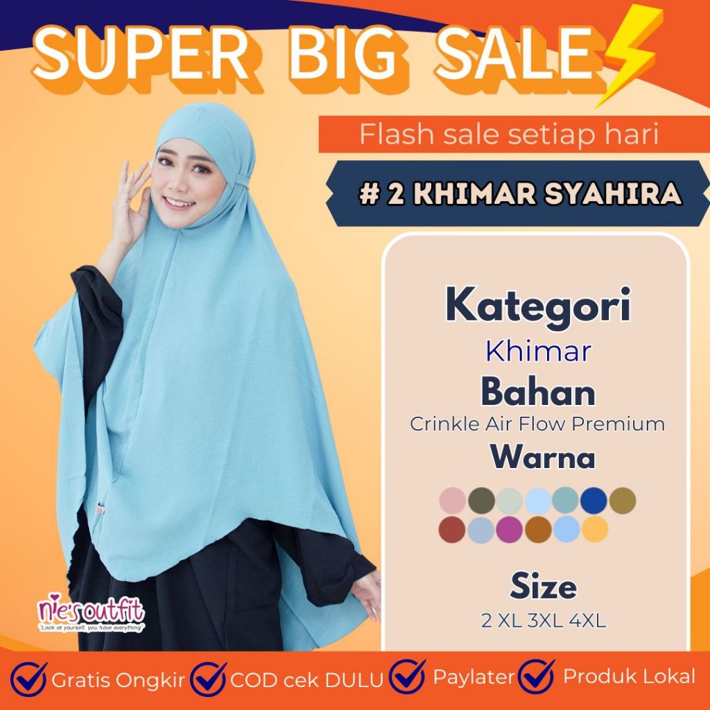 Hijab Instant Umroh Haji NIES OUTFIT Khimar SYAHIRA  Ikat Jumbo Crinckle Airflow Rayon Premium