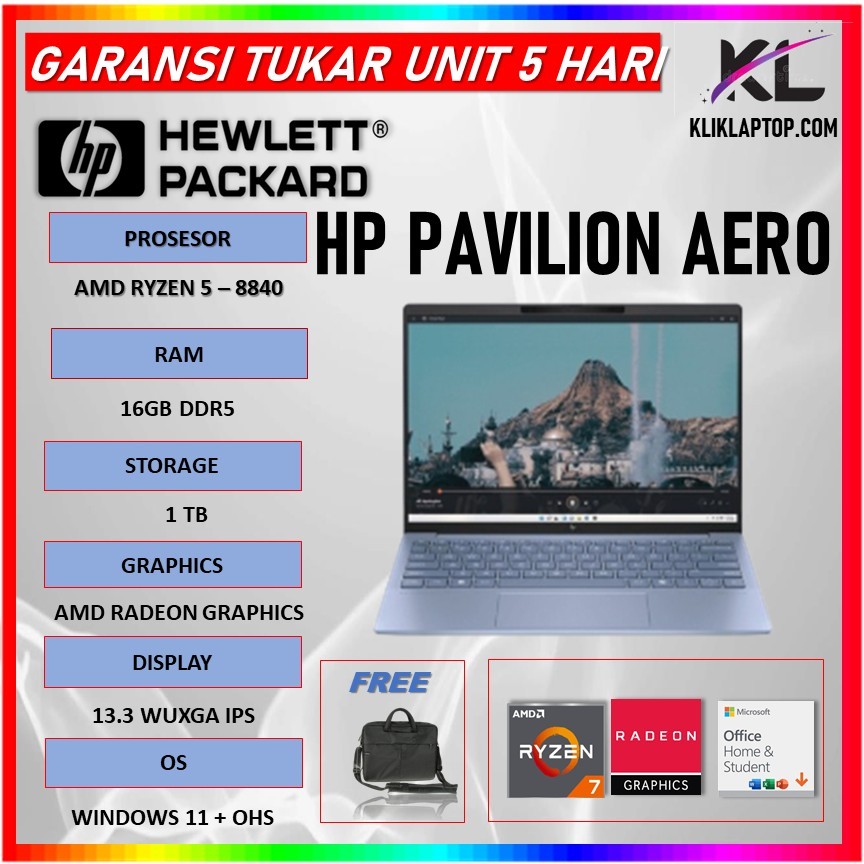 Hp Pavilion Aero 13 Ryzen 7 8840 16GB 1TB W11+OHS 13.3 WUXGA IPS