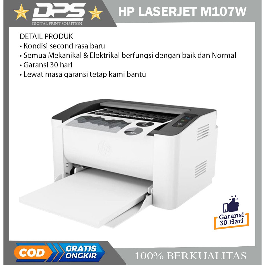 Printer Wireless HP LaserJet M107W - Second, Siap Pakai