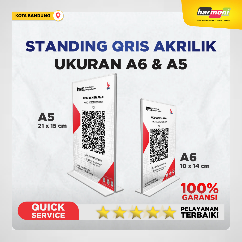 Standing Qris Akrilik | Paket T Akrilik + Cetakan Pembayaran QRIS